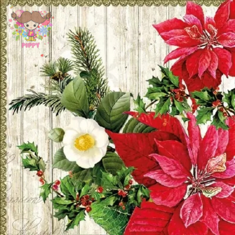 Ambiente Europe BV Lunch napkins☆Poinsettia On Wood☆ （20pcs）