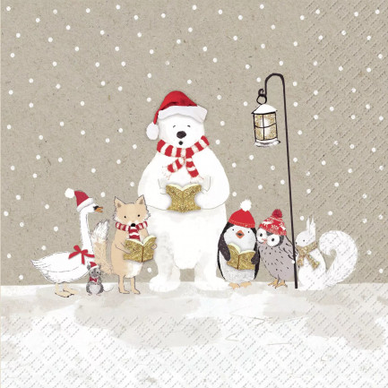 Stewo ランチサイズペーパーナプキン 可愛い冬の動物たちの合唱 クリスマス Tommy