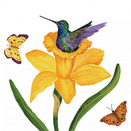 PPD ランチサイズペーパーナプキン ☆ハチドリのスイセンの巣 花柄 動物 (Daffodil Nest)☆（20枚入り）