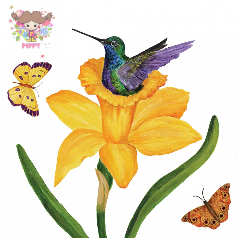 PPD ランチサイズペーパーナプキン ☆ハチドリのスイセンの巣 花柄 動物 (Daffodil Nest)☆（20枚入り）