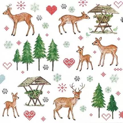 HOME FASHION ランチサイズペーパーナプキン☆可愛いシカの親子 クリスマス クリスタル 動物(Charming Deers)☆（20枚入り）