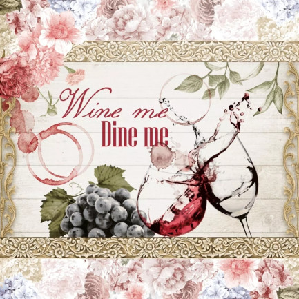 Nouveau ランチサイズペーパーナプキン☆アンティーク風ワイングラス 葡萄 花柄（Wine me Dine me）☆（20枚入り）