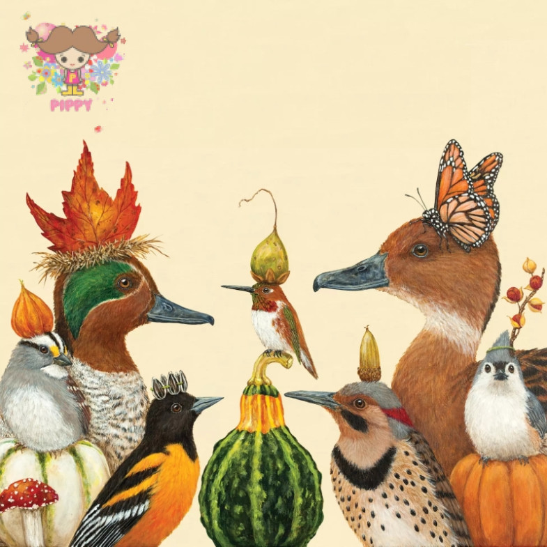 PPD ランチサイズペーパーナプキン ☆秋の鳥の集い かぼちゃ 動物(We Gather Together)☆（20枚入り）