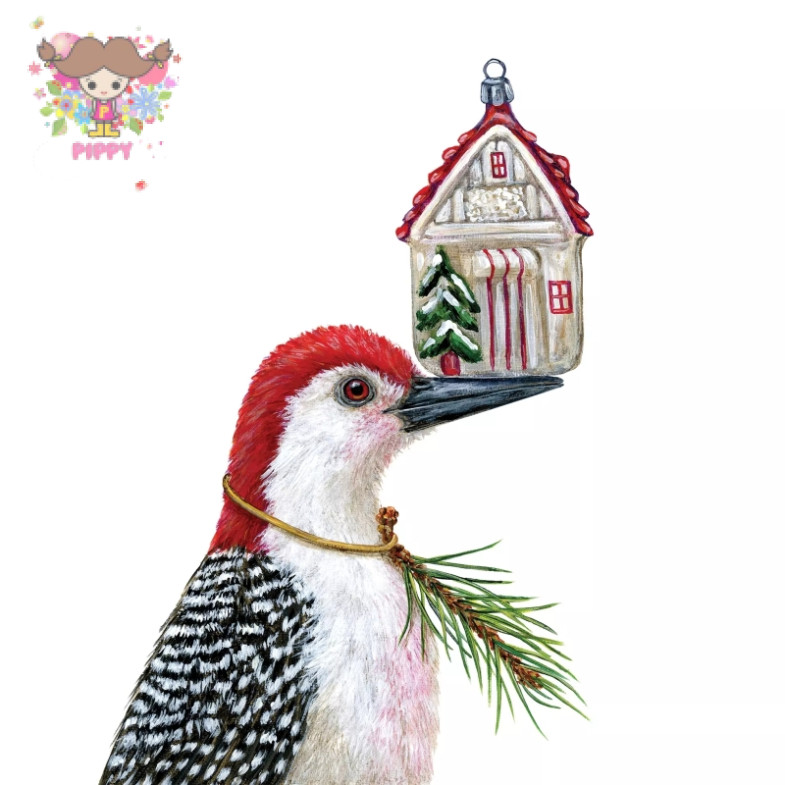 PPD Vicki Sawyerシリーズ ランチサイズペーパーナプキン ☆キツツキのクリスマスハウス 小鳥(Fritz)☆（20枚入り）