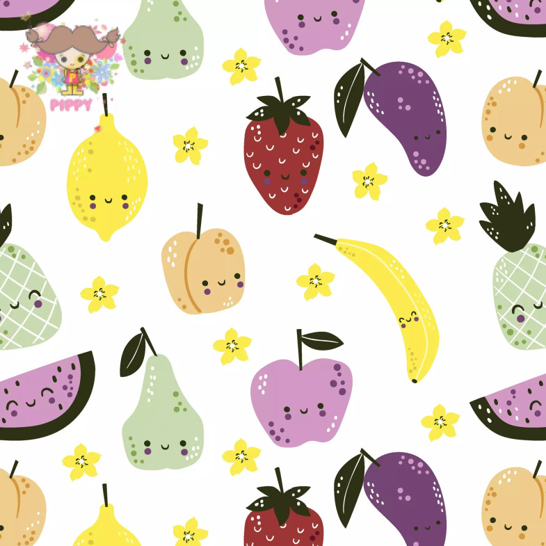 Paper Design ランチサイズペーパーナプキン 可愛いイラスト風フルーツ イチゴ リンゴ バナナ 果物