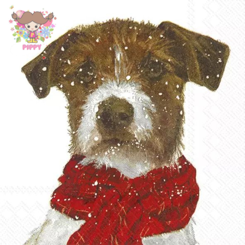 IHR  ランチサイズペーパーナプキン☆赤いマフラーの犬 雪 動物（ARCHIE）☆（20枚入り）