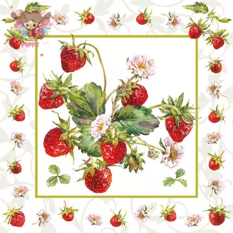Ambiente ランチサイズペーパーナプキン ☆フレッシュストロベリー いちご 花柄(Fresh Strawberries)☆（20枚入り）