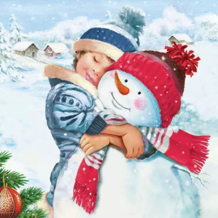 Ambiente ランチサイズペーパーナプキン ☆可愛い雪だるまと男の子 スノーマン(Sweet Snowman)☆ （20枚入り）