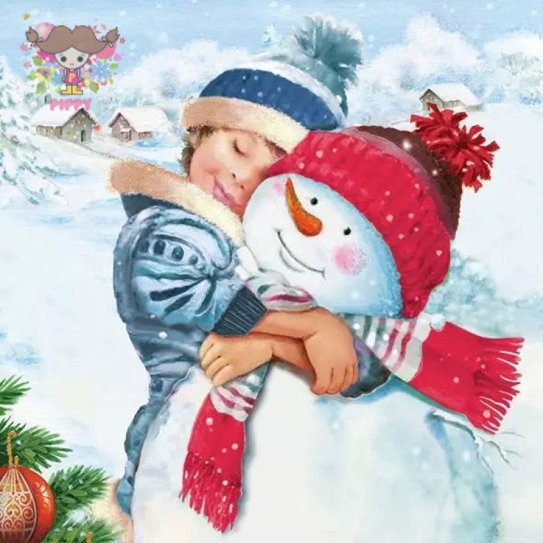 Ambiente ランチサイズペーパーナプキン ☆可愛い雪だるまと男の子 スノーマン(Sweet Snowman)☆ （20枚入り）