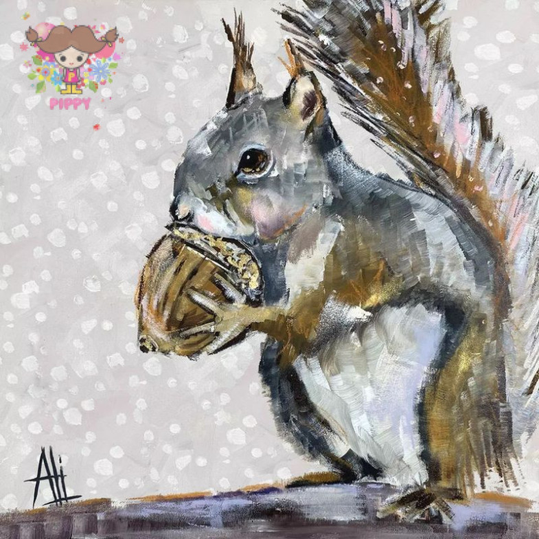 PPD ランチサイズペーパーナプキン ☆リスの肖像画 どんぐり りす 雪(Squirrel Portrait)☆（20枚入り）