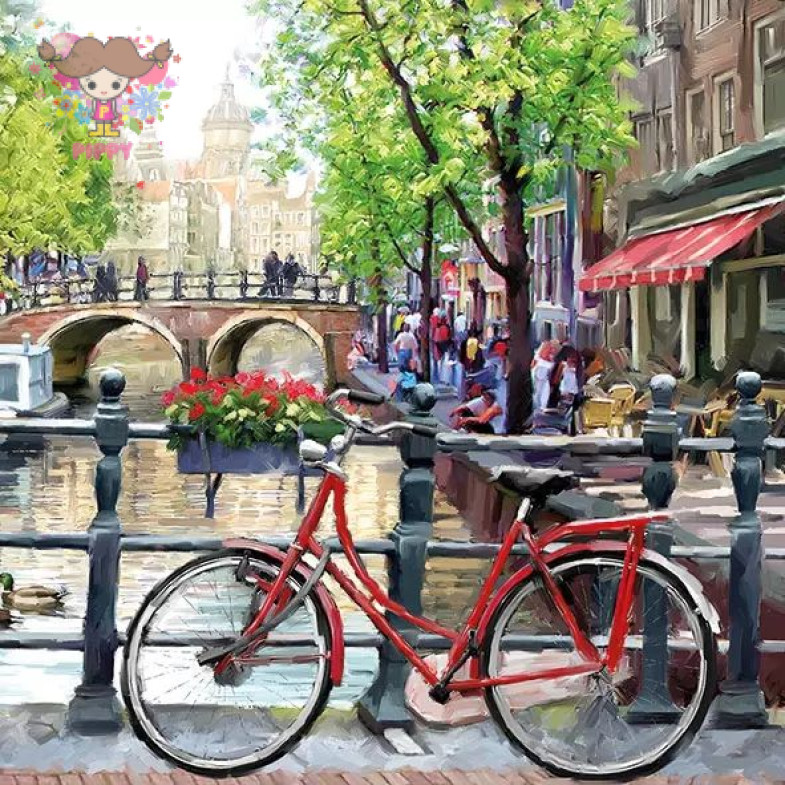 Ambiente ランチサイズペーパーナプキン ☆アムステルダム 運河 自転車 街並み オランダ(Amsterdam Canal)☆（20枚入り）