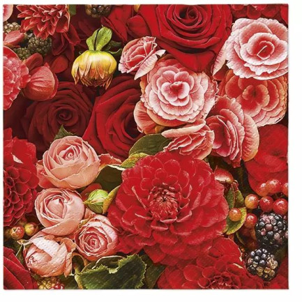 TETE a TETE ランチサイズペーパーナプキン☆Red Bouquet☆ダリア 薔薇 バラ 赤 ブーケ 花柄（20枚入り）