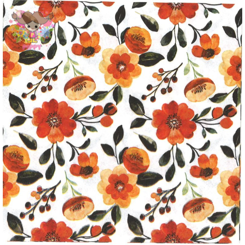 Fasana ペーパーナプキン☆Orange floral pattern☆フラワー パターン オレンジ 花柄 ボタニカル（20枚入り)
