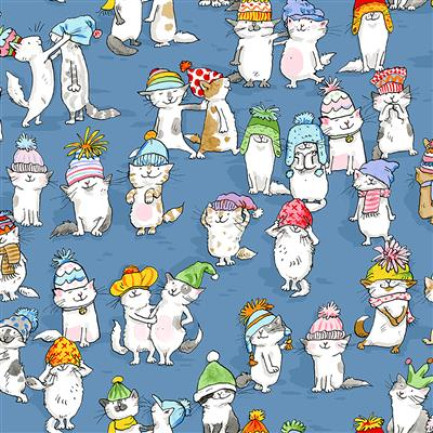 アニタ ジェラーム カットクロス【約50cmx48cm】☆CATS WITH HATS☆ 帽子をかぶった猫 キャット 動物