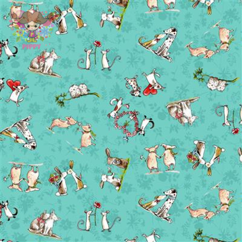 FABRIC☆Animal Friends Turquoise☆