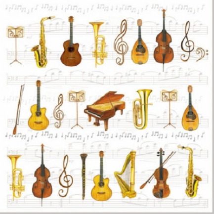 オランダ製 可愛い4つ折りペーパーナプキン ☆オーケストラ 楽器☆ （W33cm×L33cm） （20枚入り）