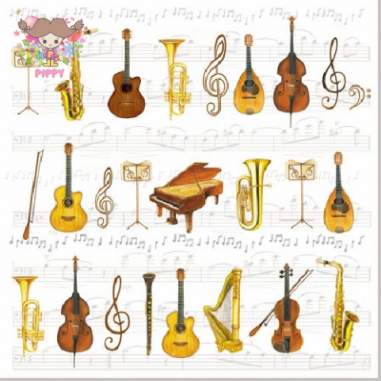 オランダ製 可愛い4つ折りペーパーナプキン ☆オーケストラ 楽器☆ （W33cm×L33cm） （20枚入り）