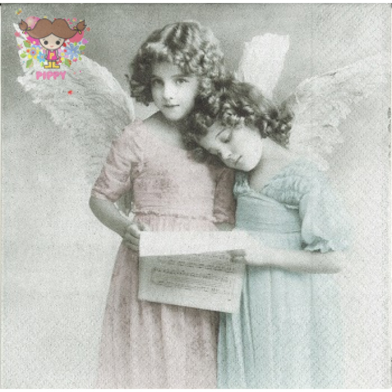 ノルウェー製 4つ折りペーパーナプキン☆かわいい天使の姉妹 楽譜 音楽 女の子☆ （20枚入り）