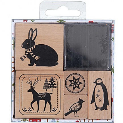 RICO DESIGN スタンプセット☆動物 ウサギ トナカイ ペンギン 鳥 冬 クリスマス（Stamp set Winter Forest Animals）☆