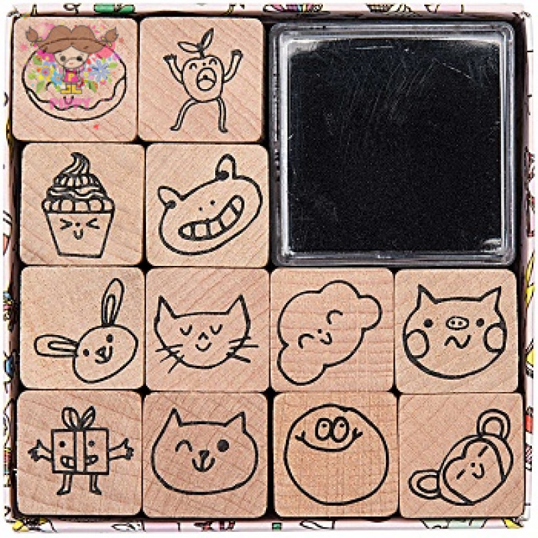Rico Resign スタンプセット かわいい顔イラスト 子供 動物 食べ物 Stamp Set Magical Summer Faces